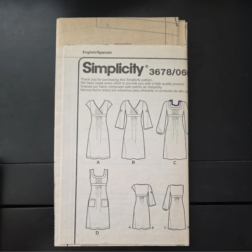 Simplicity 3678 Knit Dress w Sleeve & Bodice Variations Sz  8-16 UNCUT 205